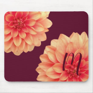 Elegant Sinaasappel Dahlias Flowers Burgundy Monog Muismat