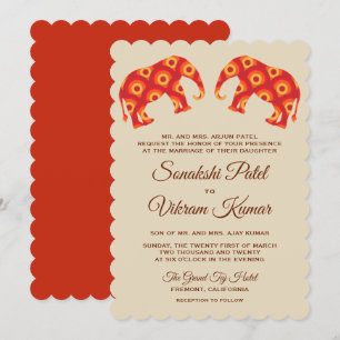 Elegant Sinaasappel Elephants Indian Wedding Invit Kaart