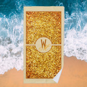 Elegant Sinaasappel geel glitter monogram Strandlaken