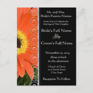 Elegant Sinaasappel Gerber Daisy Wedding Invitatio Uitnodiging Briefkaart