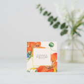 Elegant Sinaasappel QR Code Waterverf Bloemen Vierkante Visitekaartje (Staand voorkant)