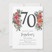 Elegant Sinaasappel & Rode Bloemen 70ste Verjaarda Kaart (Voorkant)