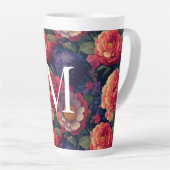 Elegant sinaasappel rood bloemenromantisch monogra latte mok (Rechterhoek)