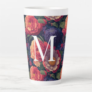Elegant sinaasappel rood bloemenromantisch monogra latte mok