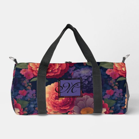 Elegant sinaasappel rood bloemenromantisch monogra plunjezak (Voorkant)