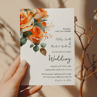 Elegant Sinaasappel Rozen Waterverf Bloemen Bruilo Kaart