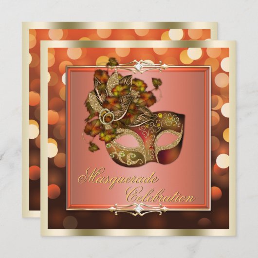Elegant Sinaasappel Shimmering Lights Bokeh Masque Kaart (Voorkant / Achterkant)