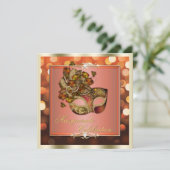 Elegant Sinaasappel Shimmering Lights Bokeh Masque Kaart (Staand voorkant)