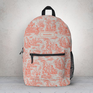 Elegant sinaasappel toile de jouy bedrukte rugzak