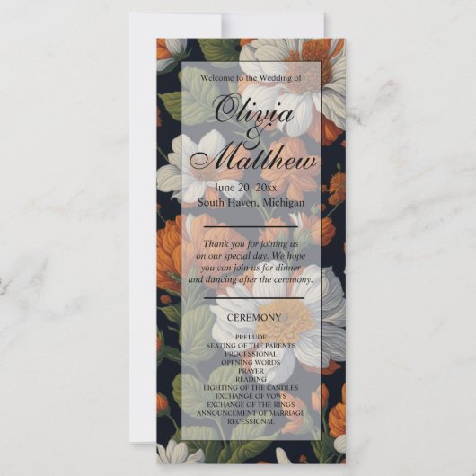 Elegant sinaasappel wit zwart bloemig (Voorkant)