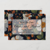 Elegant sinaasappel wit zwart  bloemig save the date (Voorkant / Achterkant)