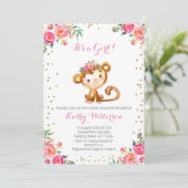 Elégant Singe Rose Baby Girl Douche Invitation (Debout devant)