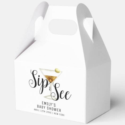 Elegant Sip & See Martini Cocktail Baby shower Bedankdoosjes (Achterkant)