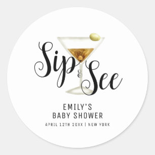 Elegant Sip & See Martini Cocktail Baby shower Ronde Sticker