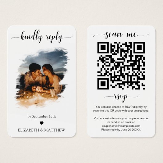 Elégant site de mariage QR Code photo carte RSVP (Devant & derrière)