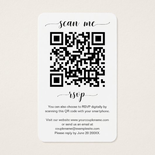Elégant site de mariage QR Code photo carte RSVP (Dos)