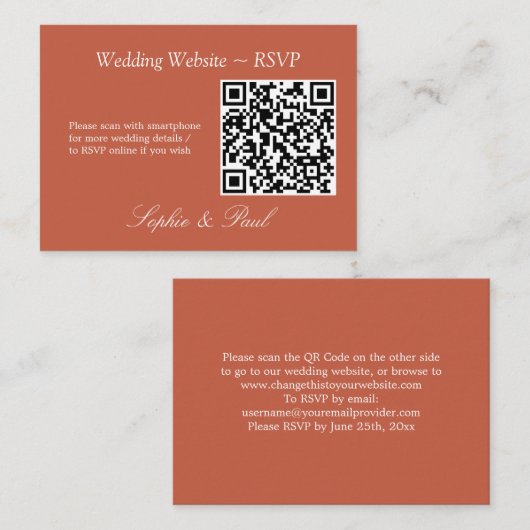 Elégant site en terre cuite QR Code Carte RSVP (Devant / Derrière)
