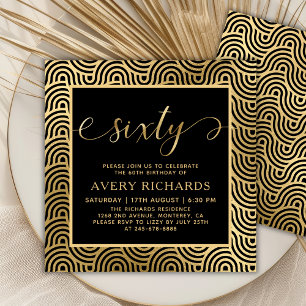 Elegant Sixty Script Zwart en Goud 60e verjaardag Kaart