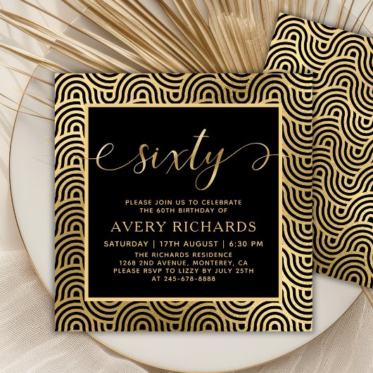 Elegant Sixty Script Zwart en Goud 60e verjaardag Kaart