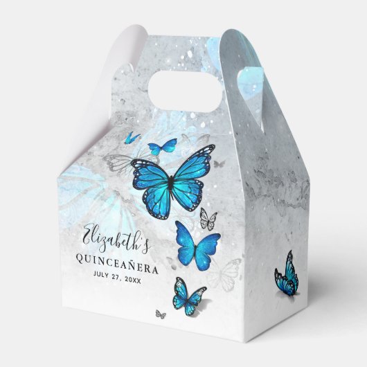 Elegant Sjabloon Silver en Blue Butterfly Bedankdoosjes (Voorkant Zijde)