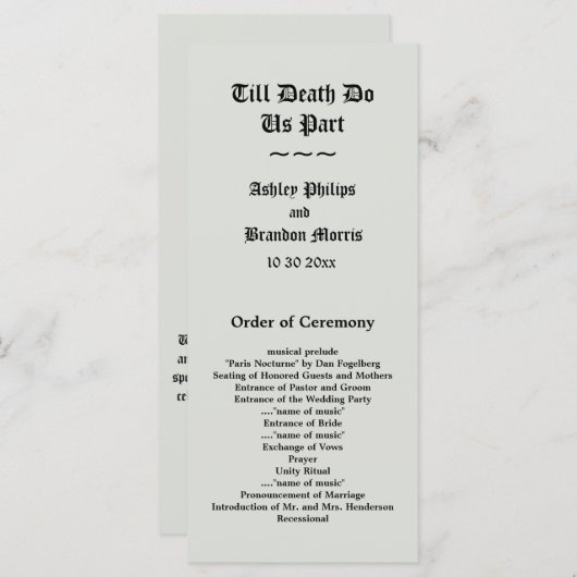 Elegant Skeletons huwelijksprogramma Programma (Voorkant / Achterkant)