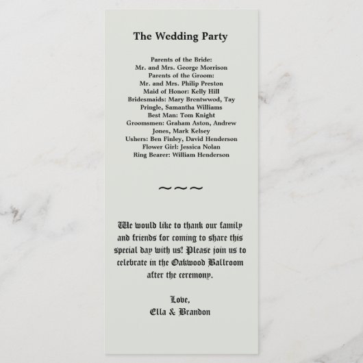 Elégant Skeletons programme de mariage (Dos)