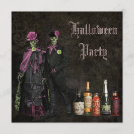 Elegant Skeletten & Poison Halloween Party Kaart