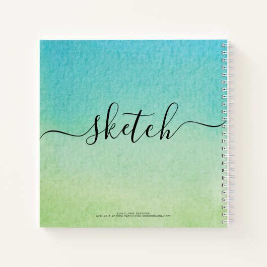 Elegant Sketchbook Jouw naam Script Blauw Groen Notitieboek (Achterkant)