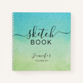 Elegant Sketchbook Jouw naam Script Blauw Groen Notitieboek (Voorkant)
