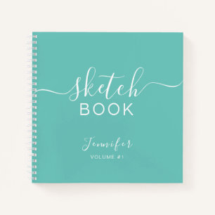 Elegant Sketchbook Jouw naam Script Blauwgroen Bla Notitieboek