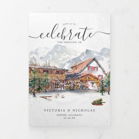 Elegant Skipas Drieluik Uitnodiging (Cover)