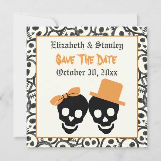 Elegant skulls Halloween bruiloft Save the Date (Voorkant)