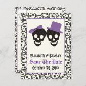 Elegant skulls Halloween bruiloft Save the Date Aankondigingskaart (Voorkant / Achterkant)