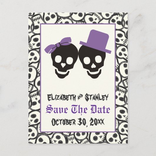 Elegant skulls Halloween bruiloft Save the Date Aankondigingskaart (Voorkant)
