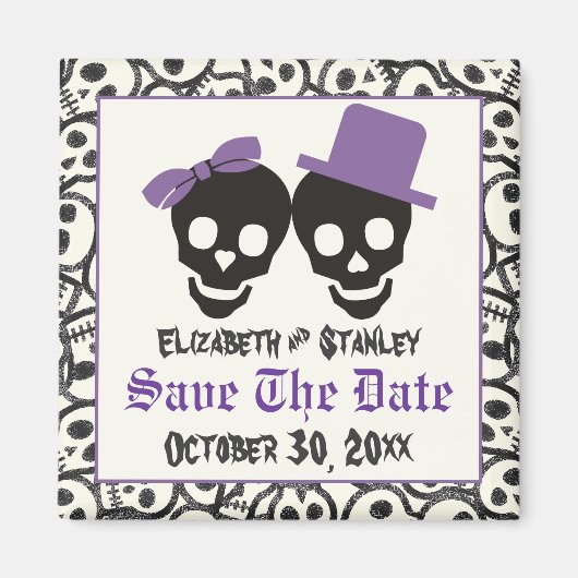 Elegant skulls Halloween bruiloft Save the Date Magneet (Voorkant)