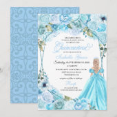 Elégant Sky Blue Floral Quinceanera Invitation (Devant / Derrière)