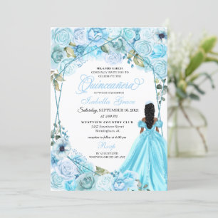 Elégant Sky Blue Floral Quinceanera Invitation