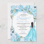 Elégant Sky Blue Floral Quinceanera Invitation (Devant)