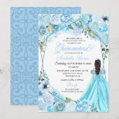 Elégant Sky Blue Floral Quinceanera Invitation (Devant / Derrière)