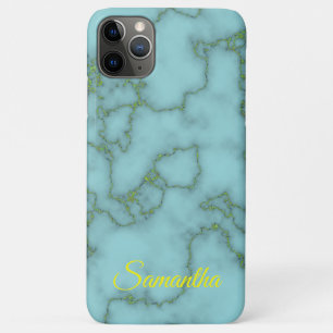 Elegant Sky Blue met Gold Marble en op maat gesned iPhone 11 Pro Max Hoesje