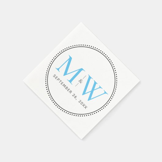 Elegant Sky Blue Monogram Weddenschap Servet (Hoek)