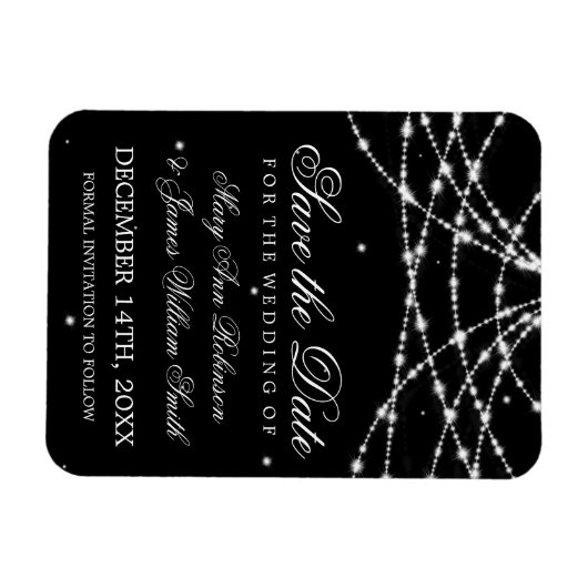 Elegant Sla de datum Sparkling String Zwart Magneet (Horizontaal)