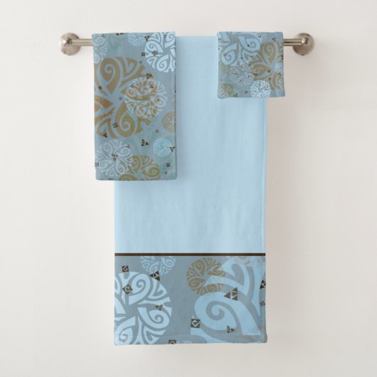 Elegant Slate Blue Ethnic Motif Bad Handdoek (Insitu)