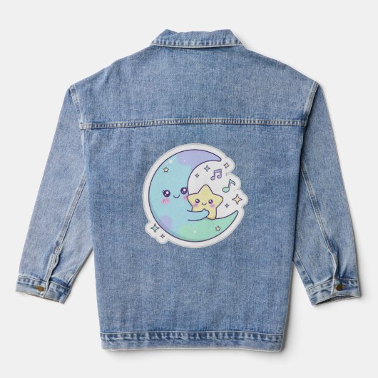 Elegant Sleeping Moon & Stars Women's Denim Jacket (Verso)