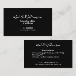 Elegant Small Business Owner 2 Sided Black White Visitekaartje