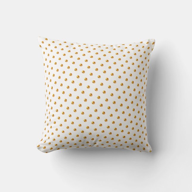Elegant Small Gold Polka Dots op wit Kussen (Voorkant)