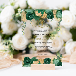 Elegant Smaragd Bloemen Victoriaans Vrijgezellenfe Acryl Uitnodigingen