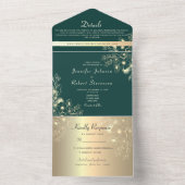 Elegant Smaragd Groen Bloemen Bruiloft All In One Uitnodiging (Binnen)