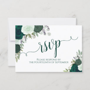 Elegant Smaragd Groen Bloemen Kalligrafie Bruiloft RSVP Kaartje