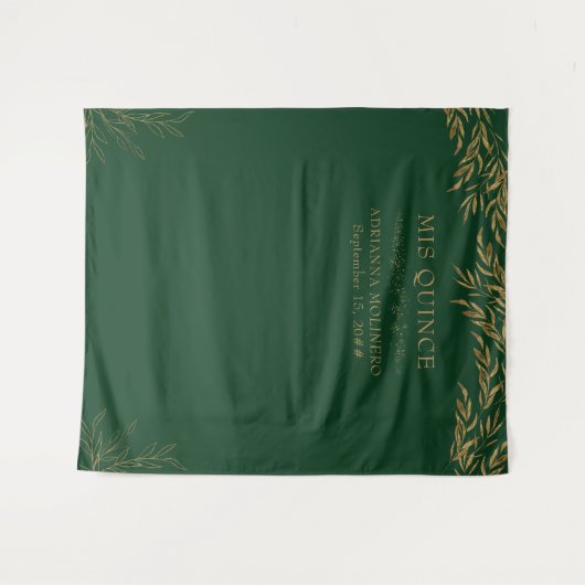 Elegant Smaragd Groen en Goud Blad Mis Quince Wandkleed (Voorkant (horizontaal))